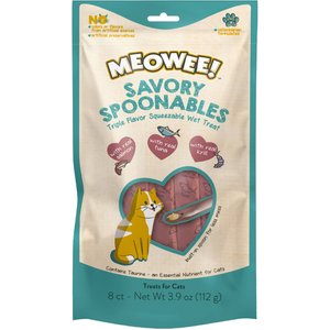 Meowee! Savory Spoonables with Real Salmon, Tuna & Krill Lickable Cat Treat, Squeezable Tube, 8 count