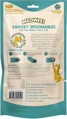 Show full view: Meowee! Savory Spoonables with Real Salmon, Tuna & Krill Lickable Cat Treat, Squeezable Tube, 8 count slide 3 of 13