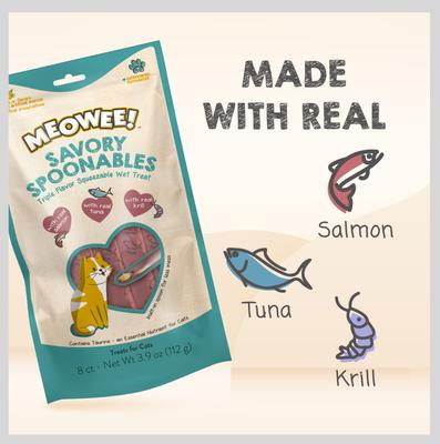 Show full view: Meowee! Savory Spoonables with Real Salmon, Tuna & Krill Lickable Cat Treat, Squeezable Tube, 8 count slide 4 of 13
