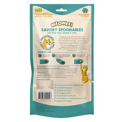Show full view: Meowee! Savory Spoonables with Real Tuna, Chicken & Duck Lickable Cat Treat, Squeezable Tube, 8 count slide 3 of 13