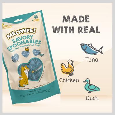 Show full view: Meowee! Savory Spoonables with Real Tuna, Chicken & Duck Lickable Cat Treat, Squeezable Tube, 8 count slide 4 of 13
