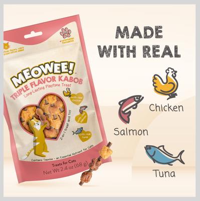 Show full view: Meowee! Triple Flavor Kabobs with Real Chicken, Salmon & Tuna Cat Treat, 2.4-oz slide 4 of 13