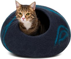 Meowfia Premium Felt Cat Cave Bed, Black & Aqua