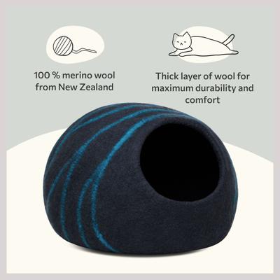 Show full view: Meowfia Premium Felt Cat Cave Bed, Black & Aqua slide 3 of 11