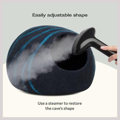 Show full view: Meowfia Premium Felt Cat Cave Bed, Black & Aqua slide 4 of 11