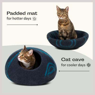 Show full view: Meowfia Premium Felt Cat Cave Bed, Black & Aqua slide 5 of 11