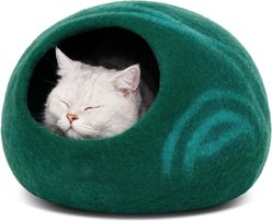 Meowfia Premium Felt Cat Cave Bed, Emerald, Large slide 1 of 6