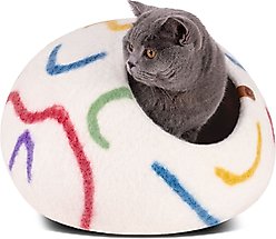 Meowfia Premium Felt Cat Cave Bed, Ivory Rainbow, Large