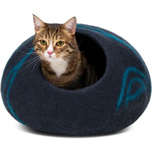 Meowfia Premium Felt Cat Cave Bed, Medium, Black/Aqua