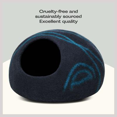 Show full view: Meowfia Premium Felt Cat Cave Bed, Medium, Black/Aqua slide 6 of 11
