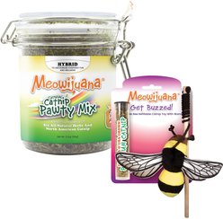 Meowijuana Catnip Pawty Mix, 60-g jar + Meowijuana Refillable Get Buzzed Catnip Bee Cat Toy
