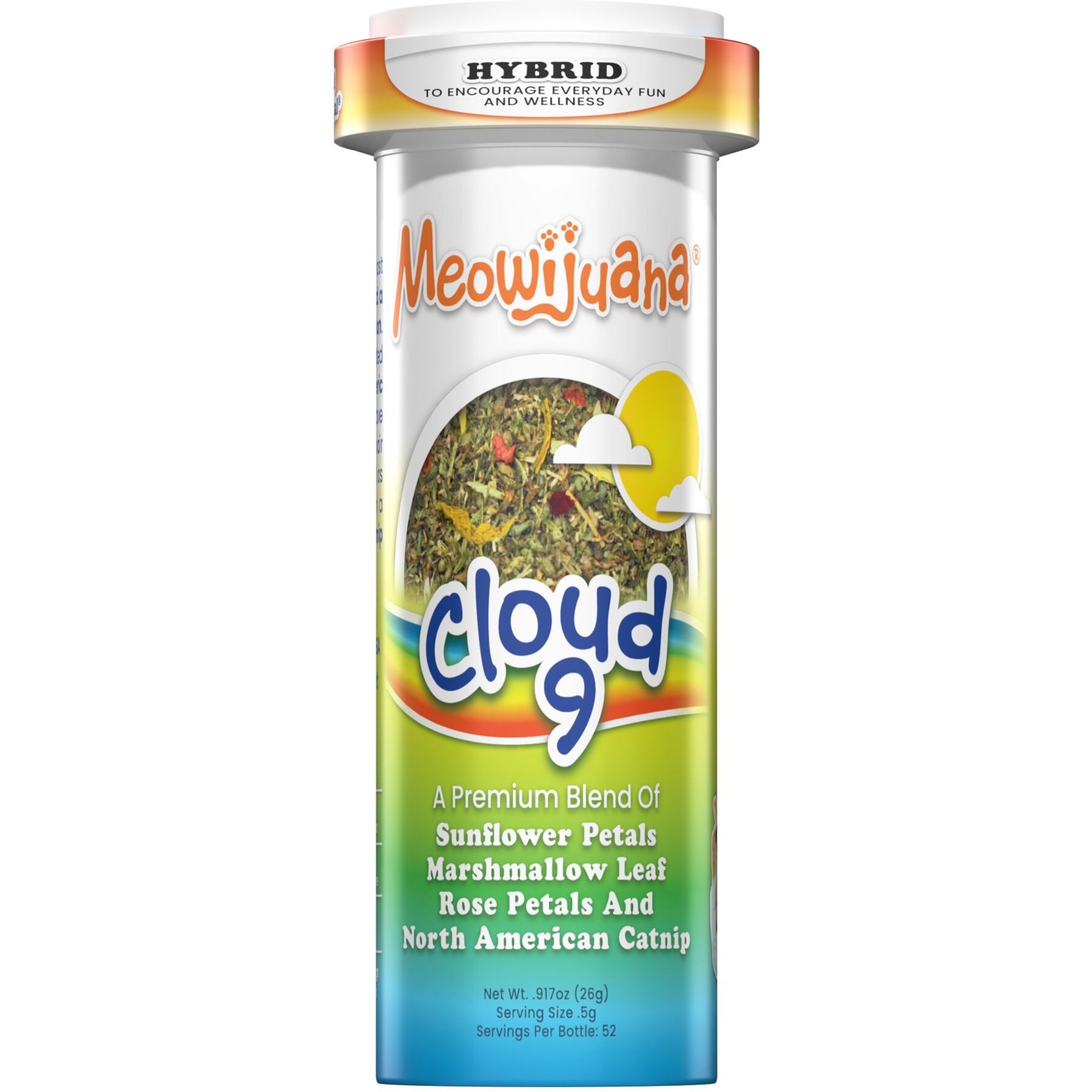 Meowijuana Cloud 9 Sunflower Petal, Rose Petal & Marshmallow Leaf Blend Catnip, 26-g bottle