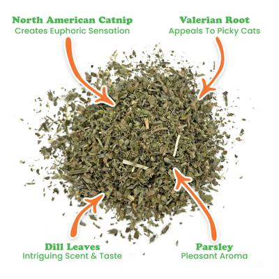 Show full view: Meowijuana Garden Pawty Dill, Parsley & Valerian Root Blend Catnip, 0.92-oz bottle slide 3 of 7