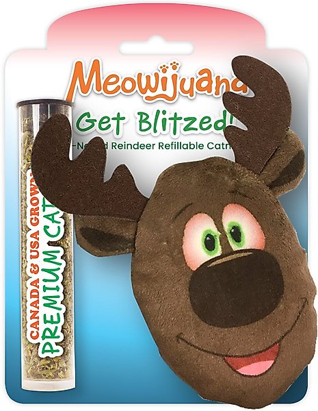 Show full view: Meowijuana Get Blitzed Reindeer Refillable Plush Cat Toy with Catnip slide 1 of 4