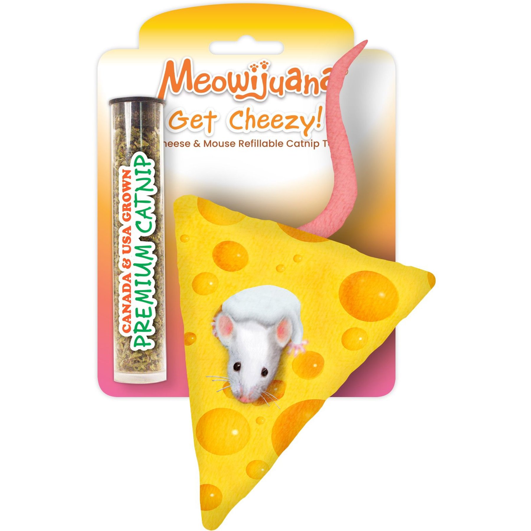 Meowijuana Get Cheesy Mouse & Cheese Refillable Plush Cat Toy with Catnip