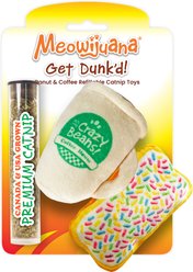 Meowijuana Get Dunk'd Coffee & Donut Refillable Plush Cat Toy with Catnip, Small, 2 count