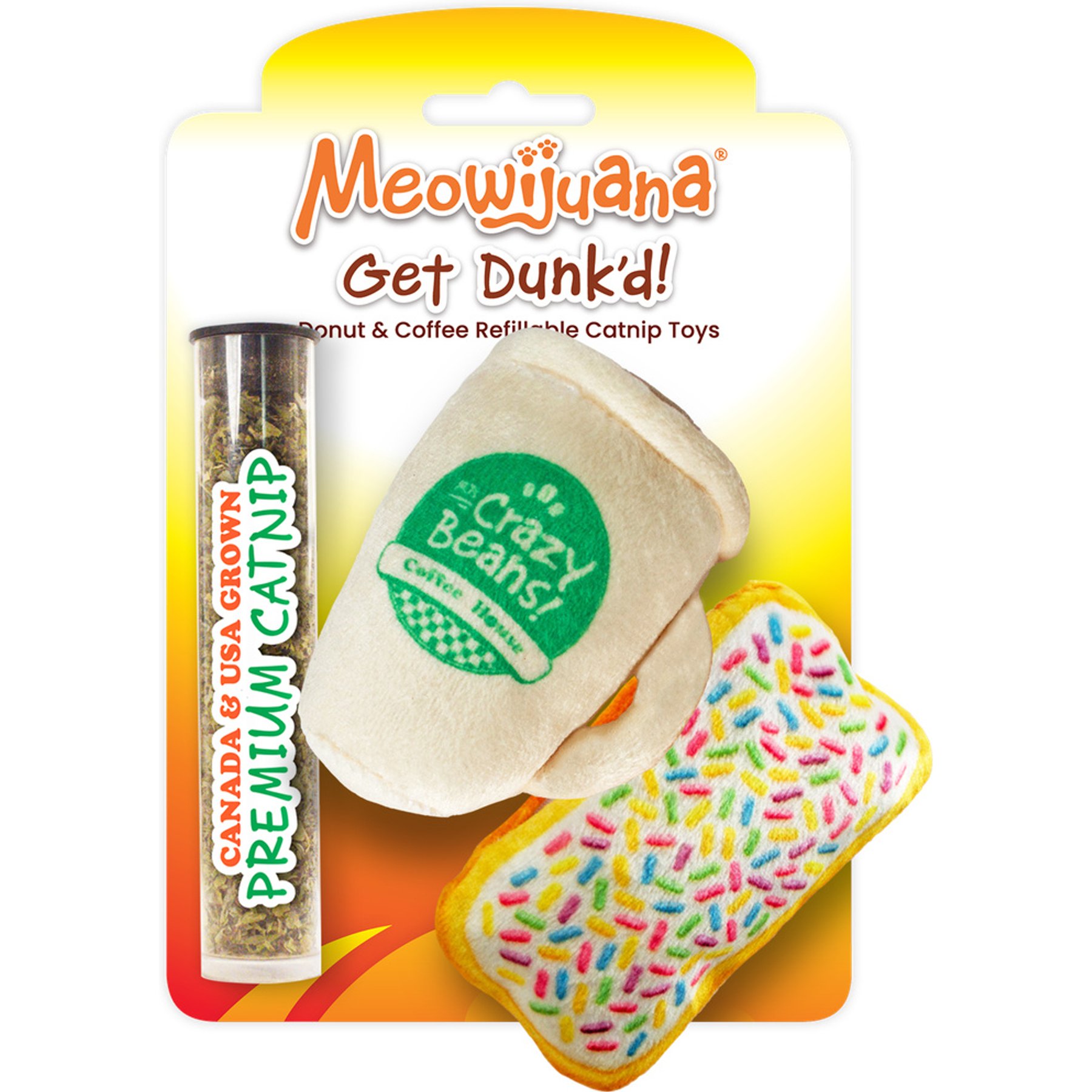 Meowijuana Get Dunk'd Coffee & Donut Refillable Plush Cat Toy with Catnip, Small, 2 count