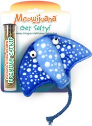 Meowijuana Get Salty Stingray Refillable Plush Cat Toy with Catnip, Blue, Medium