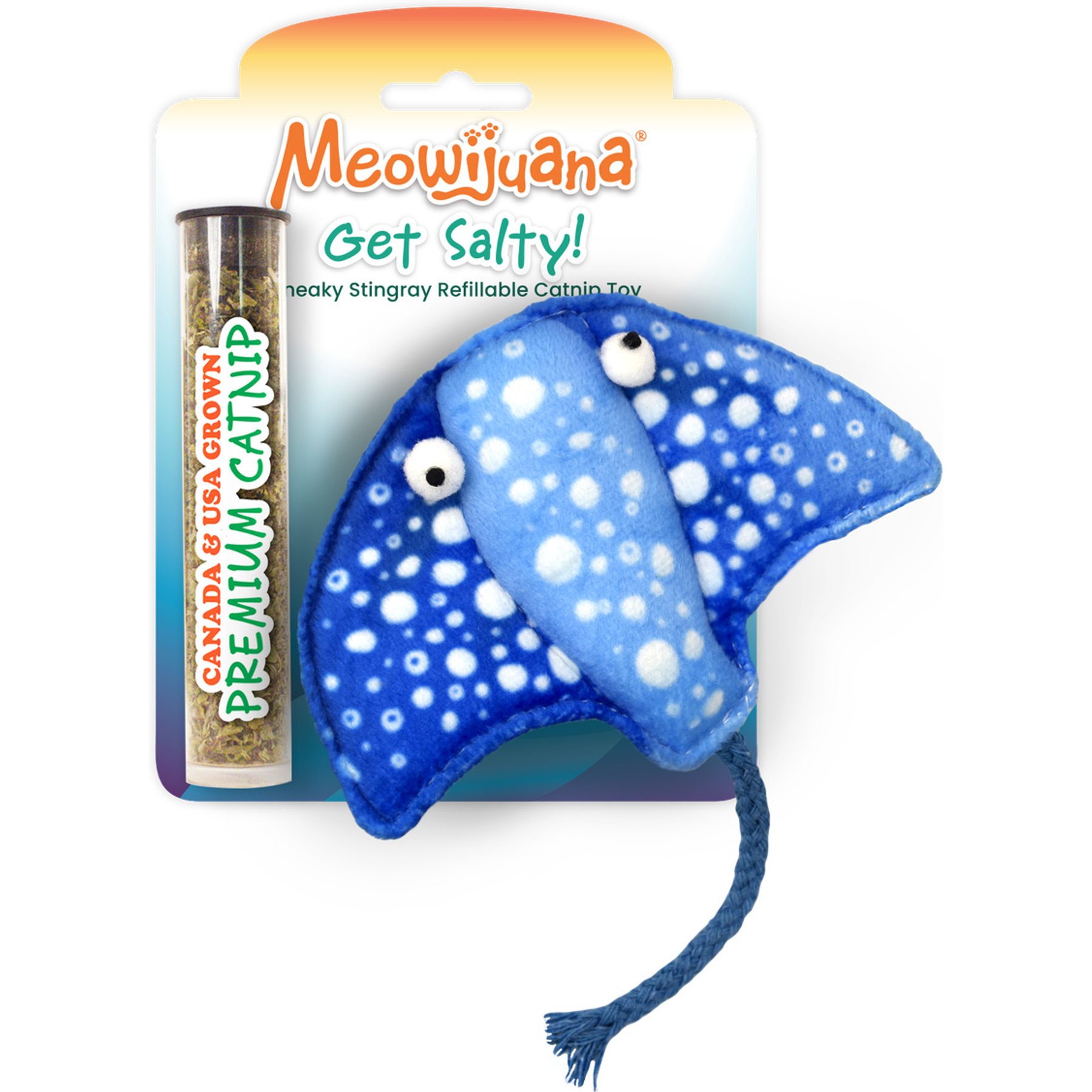 Meowijuana Get Salty Stingray Refillable Plush Cat Toy with Catnip, Blue, Medium