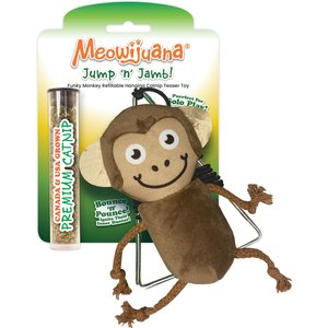 Meowijuana Jump 'n' Jamb Get the Monkey Off Your Back Refillable Swinging Door Jamb Cat Toy