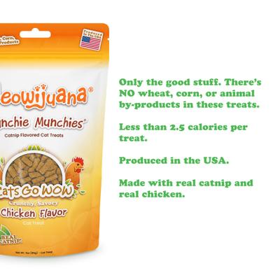 Show full view: Meowijuana Knock 'n' Nibble Avocado Refillable Treat Dispensing Toy + Crunchie Munchie Chicken Flavored Catnip Crunchy Cat Treats, 3-oz bag slide 4 of 10