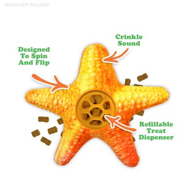 Show full view: Meowijuana Knock 'n' Nibble Starfish Refillable Treat Dispensing Toy + Crunchie Munchie Seafood Medley Catnip Crunchy Cat Treats, 3-oz bag slide 7 of 10