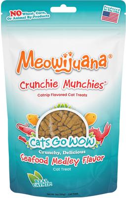 Show full view: Meowijuana Knock 'n' Nibble Starfish Refillable Treat Dispensing Toy + Crunchie Munchie Seafood Medley Catnip Crunchy Cat Treats, 3-oz bag slide 2 of 10