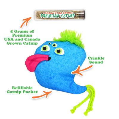 Show full view: Meowijuana Refillable Get Silly Blue Blob Cat Plush Toy with Catnip slide 2 of 5