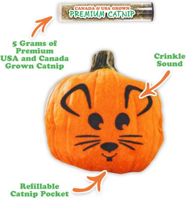 Show full view: Meowijuana Refillable Get Spooked Pumpkin Cat Plush Toy with Catnip slide 3 of 11
