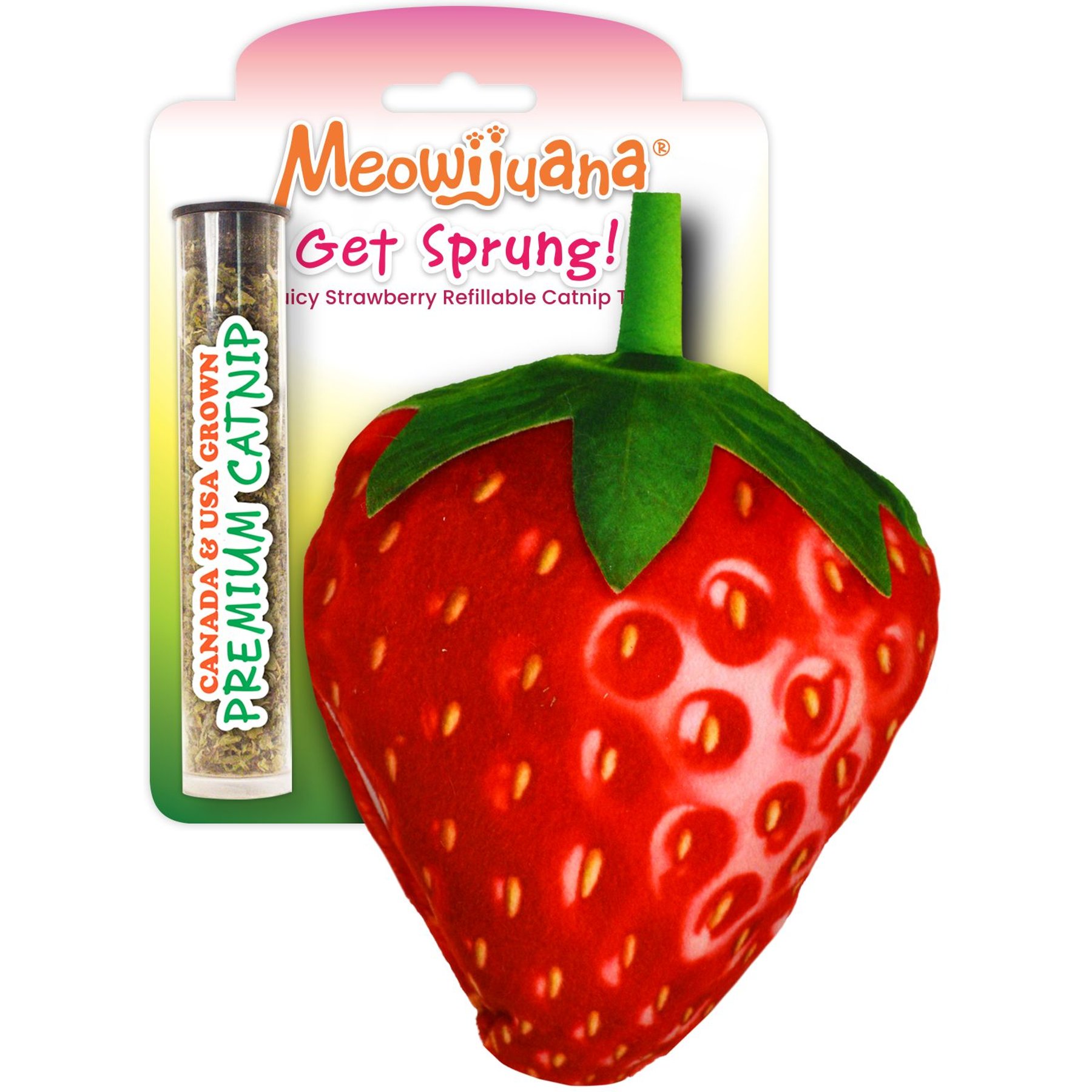 Meowijuana Refillable Get Sprung Strawberry Cat Plush Toy with Catnip