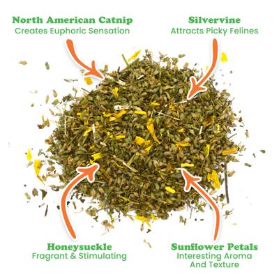 Show full view: Meowijuana Sierra Sunshine Sunflower, Honeysuckle, Silvervine Catnip Blend, 26-gm bottle slide 3 of 6