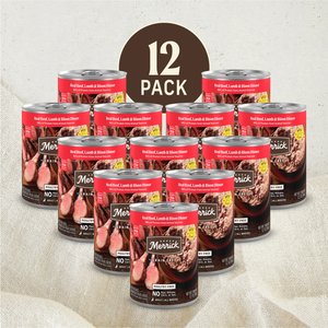 Merrick Adult Grain-Free Beef, Lamb & Bison Pate Canned Dog Food, 12.7-oz can, case of 12