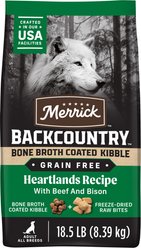 Merrick Backcountry Bone Broth Coated Heartlands Recipe Beef & Bison Grain-Free Dry Dog Food, 18.5-lb bag