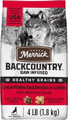 Merrick Backcountry Raw Infused Dry Dog Food Great Plains Red Meat Recipe with Healthy Grains, 4-lb bag