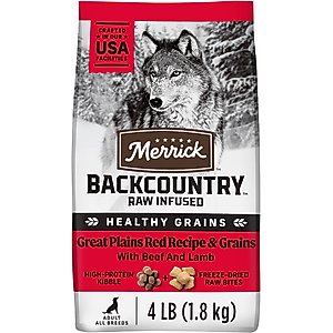 Merrick Backcountry Raw Infused Dry Dog Food Great Plains Red Meat Recipe with Healthy Grains, 4-lb bag