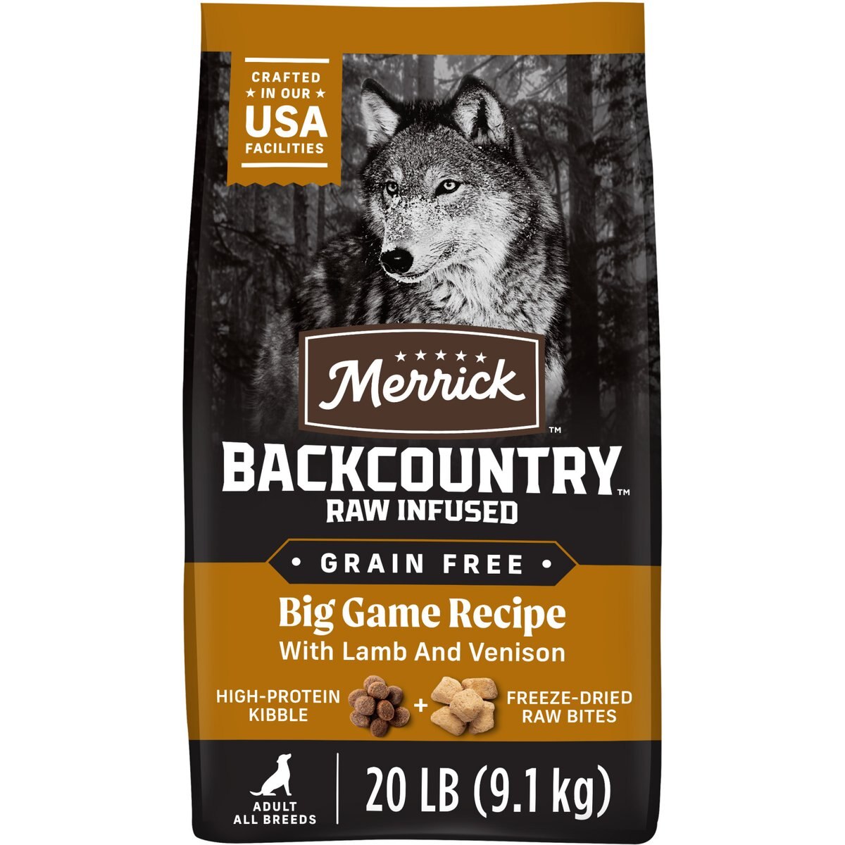 Merrick Backcountry Raw Infused Grain-Free Big Game Recipe Freeze-Dried Dog Food, 20-lb bag