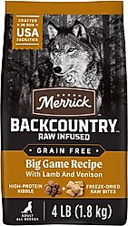 Merrick Backcountry Raw Infused Grain-Free Big Game Recipe Freeze-Dried Dog Food, 4-lb bag