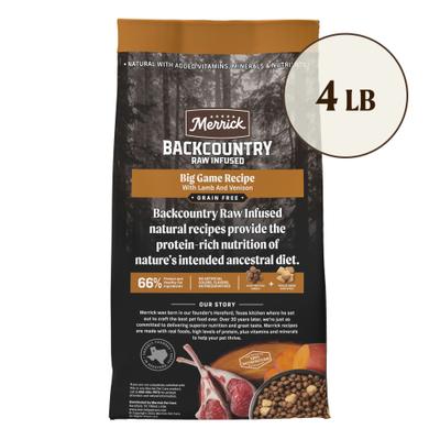 Show full view: Merrick Backcountry Raw Infused Grain-Free Big Game Recipe Freeze-Dried Dog Food, 4-lb bag slide 3 of 13