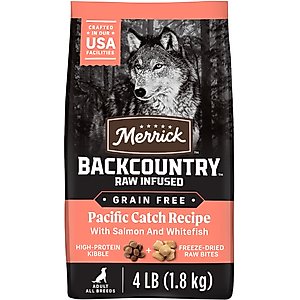 Merrick Backcountry Raw Infused Grain-Free Chicken-Free Pacific Catch Recipe Dry Dog Food, 4-lb bag