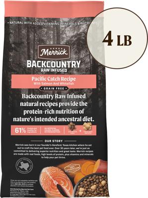 Show full view: Merrick Backcountry Raw Infused Grain-Free Chicken-Free Pacific Catch Recipe Dry Dog Food, 4-lb bag slide 3 of 13