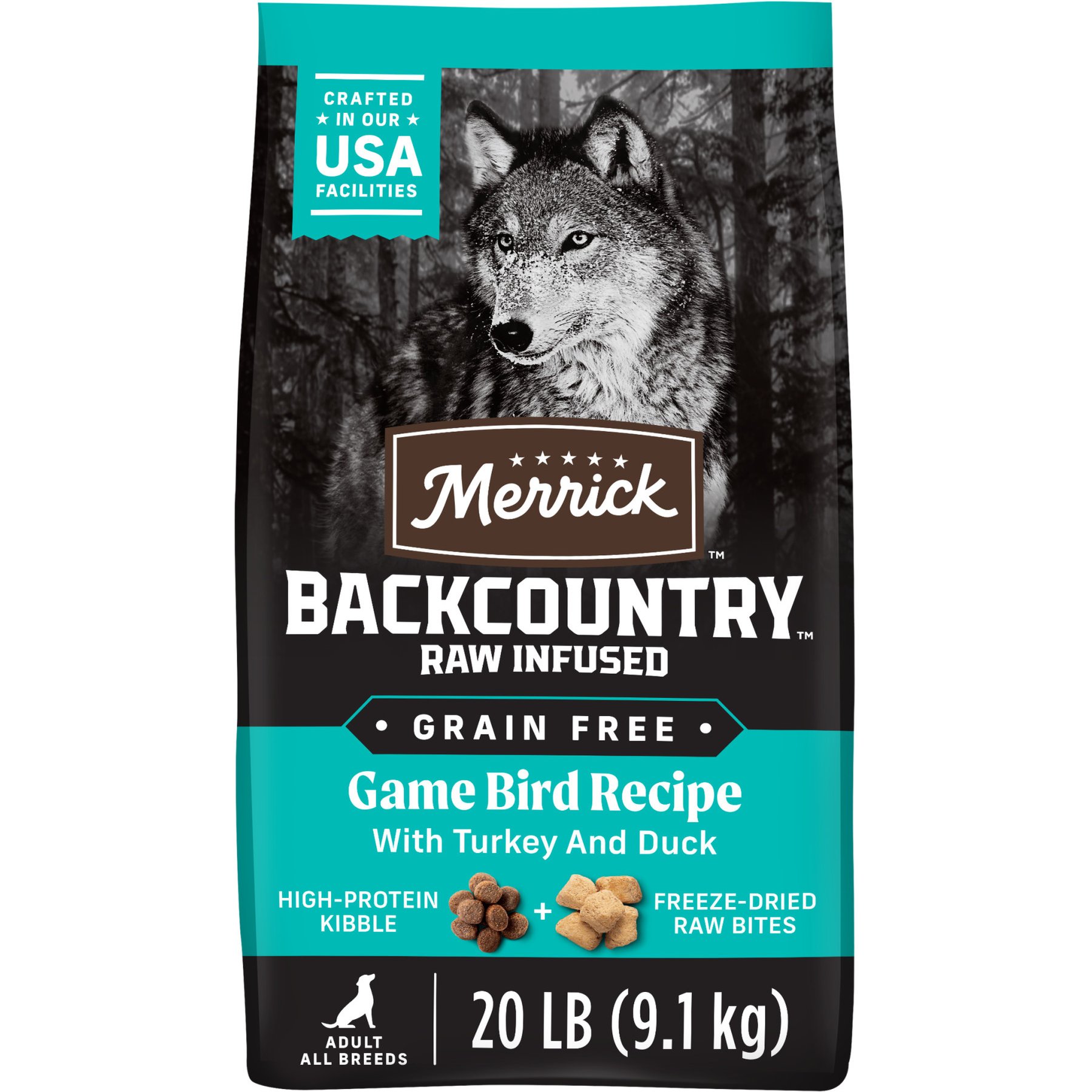 Merrick Backcountry Raw Infused Grain-Free Game Bird Recipe Freeze-Dried Dog Food, 20-lb bag