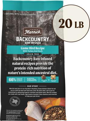 Show full view: Merrick Backcountry Raw Infused Grain-Free Game Bird Recipe Freeze-Dried Dog Food, 20-lb bag slide 3 of 13