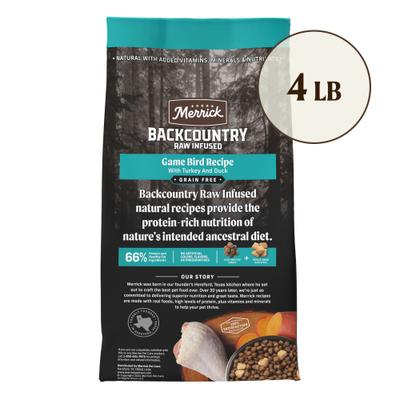 Show full view: Merrick Backcountry Raw Infused Grain-Free Game Bird Recipe Freeze-Dried Dog Food, 4-lb bag slide 3 of 13