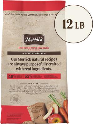 Show full view: Merrick Classic Healthy Grains Real Beef + Brown Rice Recipe with Ancient Grains Adult Dry Dog Food, 12-lb bag slide 3 of 12