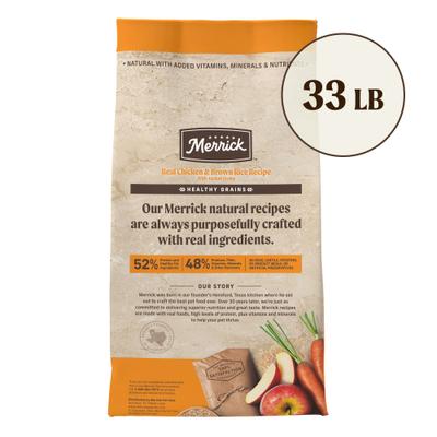 Show full view: Merrick Classic Healthy Grains Real Chicken + Brown Rice Recipe with Ancient Grains Adult Dry Dog Food, 33-lb bag slide 3 of 12