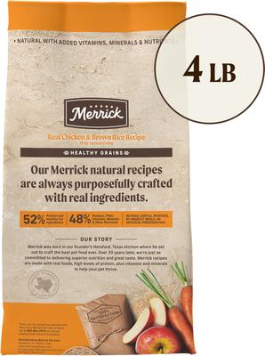 Show full view: Merrick Classic Healthy Grains Real Chicken + Brown Rice Recipe with Ancient Grains Adult Dry Dog Food, 4-lb bag slide 3 of 12