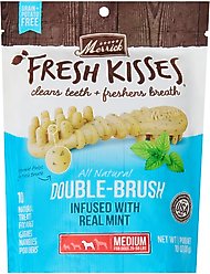 Merrick Fresh Kisses Double-Brush Mint Breath Strip Infused Medium Dental Dog Treats, 10 count