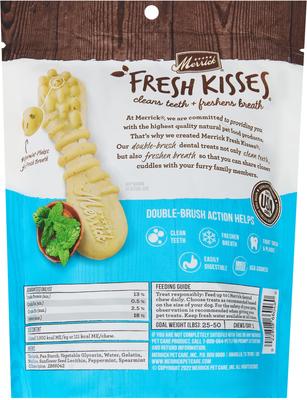 Show full view: Merrick Fresh Kisses Double-Brush Mint Breath Strip Infused Medium Dental Dog Treats, 10 count slide 3 of 12