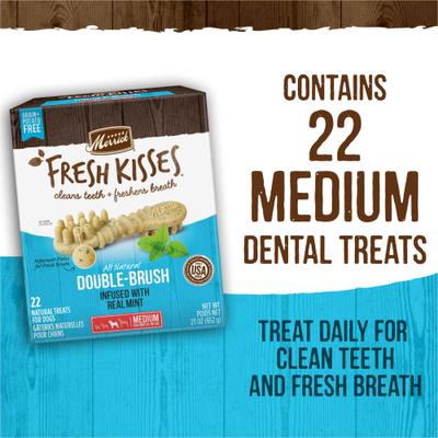 Show full view: Merrick Fresh Kisses Double-Brush Mint Breath Strip Infused Medium Dental Dog Treats, 22 count slide 10 of 12