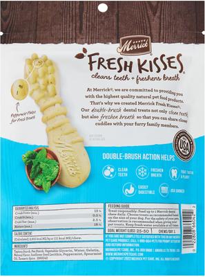 Show full view: Merrick Fresh Kisses Double-Brush Mint Breath Strip Infused Medium Dental Dog Treats, 6 count slide 3 of 12